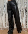 Kadın Yüksek Bel Beli Lastikli Geniş Paçalı Deri Pantolon