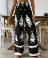 Kadın Yüksek Bel Büzgülü Etnik Desen Baskılı Süprem Pantolon