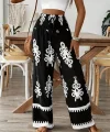 Kadın Yüksek Bel Büzgülü Etnik Desen Baskılı Süprem Pantolon