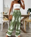 Kadın Yüksek Bel Büzgülü Etnik Desen Baskılı Süprem Pantolon