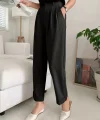 Kadın Yüksek Bel Cepli Atlas Pantolon