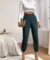 Kadın Yüksek Bel Cepli Paçası Lastikli Ithal Krep Pantolon