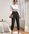 Kadın Yüksek Bel Cepli Paçası Lastikli Ithal Krep Pantolon