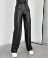 Kadın Yüksek Bel Cırt Ve Cep Detay Palazzo Deri Pantolon