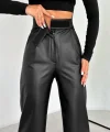 Kadın Yüksek Bel Cırt Ve Cep Detay Palazzo Deri Pantolon