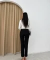 Kadın Yüksek Bel Dar Paça Kemer Dahil Kumaş Pantolon