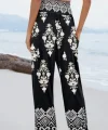 Kadın Yüksek Bel Desenli Lastikli Süprem Pantolon