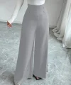 Kadın Yüksek Bel Düğmeli Geniş Paçalı Ithal Krep Pantolon