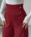 Kadın Yüksek Bel Düğmeli Geniş Paçalı Ithal Krep Pantolon