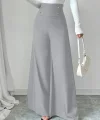 Kadın Yüksek Bel Düğmeli Geniş Paçalı Ithal Krep Pantolon