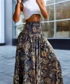 Kadın Yüksek Bel Etnik Desen Baskılı Gipe Detay Pantolon Etek