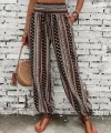 Kadın Yüksek Bel Etnik Desenli Geniş Dökümlü Bürümcük Pantolon