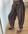 Kadın Yüksek Bel Etnik Desenli Geniş Dökümlü Bürümcük Pantolon