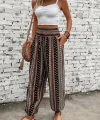 Kadın Yüksek Bel Etnik Desenli Geniş Dökümlü Bürümcük Pantolon
