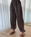 Kadın Yüksek Bel Etnik Desenli Geniş Dökümlü Bürümcük Pantolon