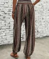 Kadın Yüksek Bel Etnik Desenli Geniş Dökümlü Bürümcük Pantolon
