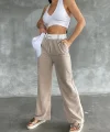 Kadın Yüksek Bel Garnili Bol Paça Pantolon