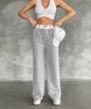 Kadın Yüksek Bel Garnili Bol Paça Pantolon