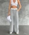 Kadın Yüksek Bel Garnili Bol Paça Pantolon