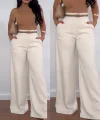 Kadın Yüksek Bel Geniş Paça Detaylı Cepli Ithal Krep Pantolon