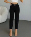 Kadın Yüksek Bel Gipe Detay Dar Paça Kısa Pantolon
