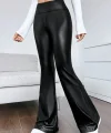 Kadın Yüksek Bel İspanyol Paça Likralı Deri Pantolon