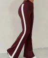 Kadın Yüksek Bel İspanyol Paçalı Yanlardan şerit Detaylı Dalgıç Tayt Pantolon