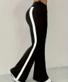 Kadın Yüksek Bel İspanyol Paçalı Yanlardan şerit Detaylı Dalgıç Tayt Pantolon
