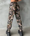 Kadın Yüksek Bel Kamuflaj Baskılı Bileği Lastik Detay İki İplik Pantolon