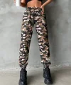 Kadın Yüksek Bel Kamuflaj Baskılı Bileği Lastik Detay İki İplik Pantolon