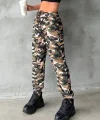 Kadın Yüksek Bel Kamuflaj Baskılı Bileği Lastik Detay İki İplik Pantolon