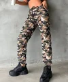 Kadın Yüksek Bel Kamuflaj Baskılı Bileği Lastik Detay İki İplik Pantolon