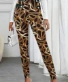 Kadın Yüksek Bel Kaz Ayağı Desenli Yan şerit Düğme Detaylı Dalgıç Pantolon