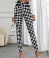 Kadın Yüksek Bel Kaz Ayağı Desenli Yan şerit Düğme Detaylı Dalgıç Pantolon
