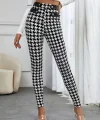 Kadın Yüksek Bel Kaz Ayağı Desenli Yan şerit Düğme Detaylı Dalgıç Pantolon