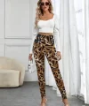 Kadın Yüksek Bel Kaz Ayağı Desenli Yan şerit Düğme Detaylı Dalgıç Pantolon