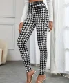 Kadın Yüksek Bel Kaz Ayağı Desenli Yan şerit Düğme Detaylı Dalgıç Pantolon