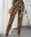 Kadın Yüksek Bel Kaz Ayağı Desenli Yan şerit Düğme Detaylı Dalgıç Pantolon