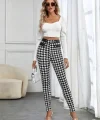 Kadın Yüksek Bel Kaz Ayağı Desenli Yan şerit Düğme Detaylı Dalgıç Pantolon