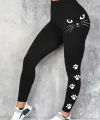 Kadın Yüksek Bel Kedi Baskılı Dalgıç Tayt