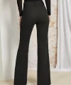 Kadın Yüksek Bel Kemerli Paçaya Doğru Genişleyen Ithal Krep Pantolon