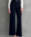 Kadın Yüksek Bel Krep Kumaş Full Likralı Ispanyol Paça Kemer Dahil Pantolon