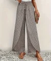 Kadın Yüksek Bel Lastikli önden Iki Parçalı Desenli Bürümcük Pantolon