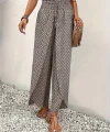 Kadın Yüksek Bel Lastikli önden Iki Parçalı Desenli Bürümcük Pantolon
