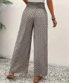 Kadın Yüksek Bel Lastikli önden Iki Parçalı Desenli Bürümcük Pantolon