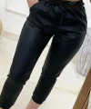 Kadın Yüksek Bel Lastikli Yan şerit Detaylı Deri Pantolon