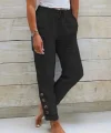 Kadın Yüksek Bel Lastikli Yandan Düğmeli Ithal Keten Pantolon