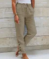 Kadın Yüksek Bel Lastikli Yandan Düğmeli Ithal Keten Pantolon