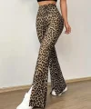 Kadın Yüksek Bel Leopar Desenli Yırtmaçlı Dalgıç Tayt