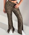 Kadın Yüksek Bel Leopar Desenli Yırtmaçlı Dalgıç Tayt
